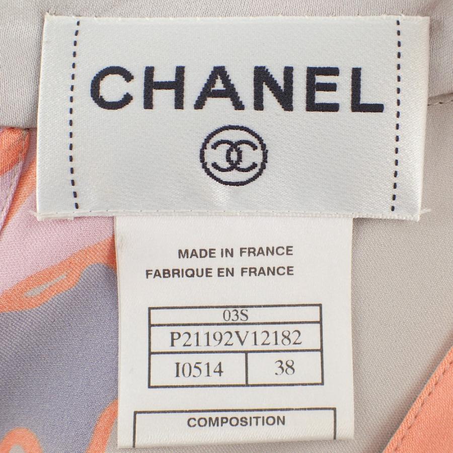 CHANEL シャネル マルチカラーシルク100％リボン付きブラウス トップス