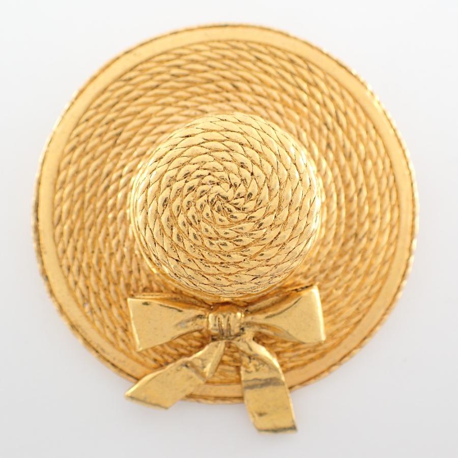 美品】CHANEL シャネルゴールド麦わら帽子ブローチヴィンテージ