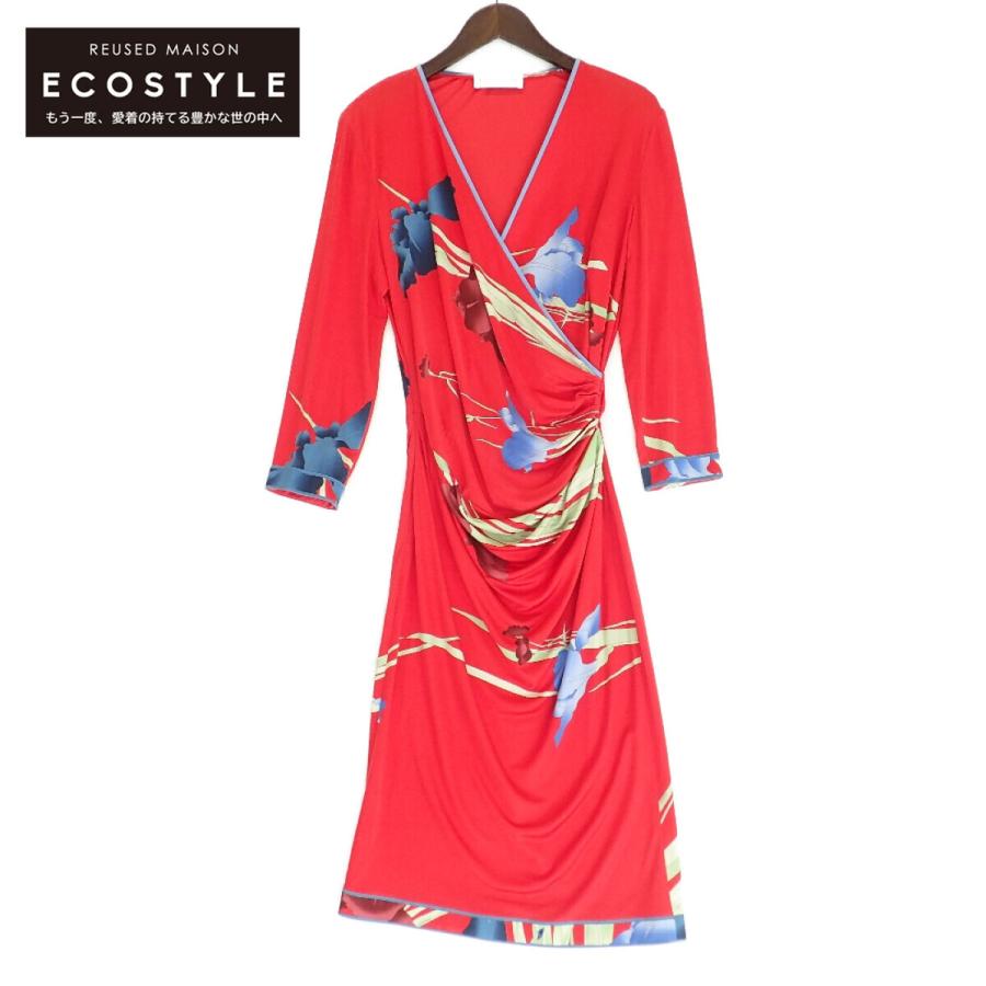 LEONARD レオナール レッド シルク100% ラップデザイン フラワー  