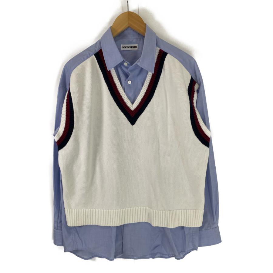 SOFTHYPHEN ソフトハイフン ブルー系 コットン ドッキングシャツ