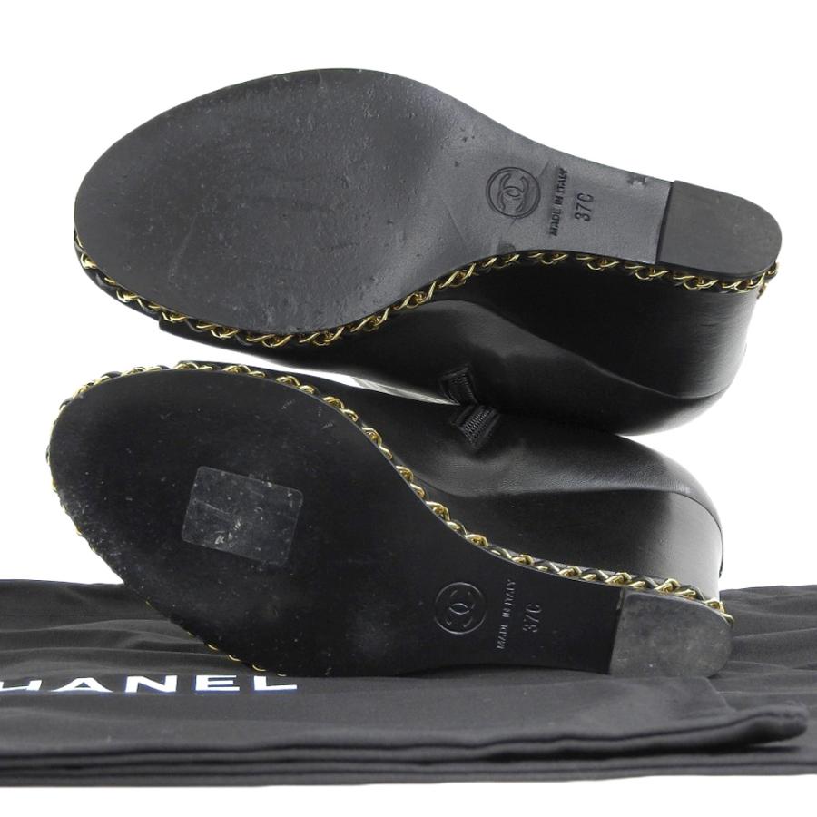 CHANEL 美品 シャネル チェーン ウェッジソールショートブーツ CHANEL 美品 シャネル チェーン ウェッジソールショートブーツ