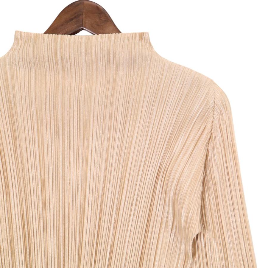 PLEATS PLEASE プリーツプリーズ ベージュ ハイネック長袖Tシャツ PP43