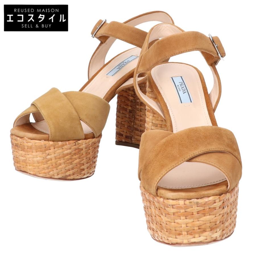 PRADA 美品 プラダ スエード アンクルストラップ ラタンソール  