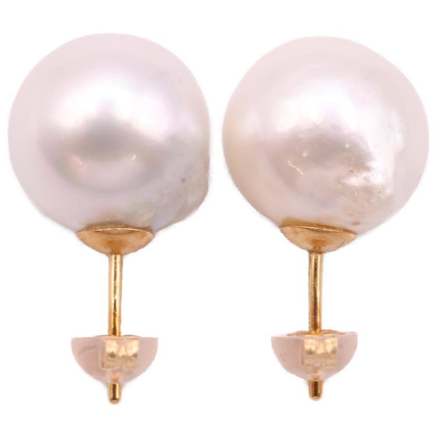 美品 Bon Magique ボンマジック K18 白蝶バロックパール ピアス 13mm 