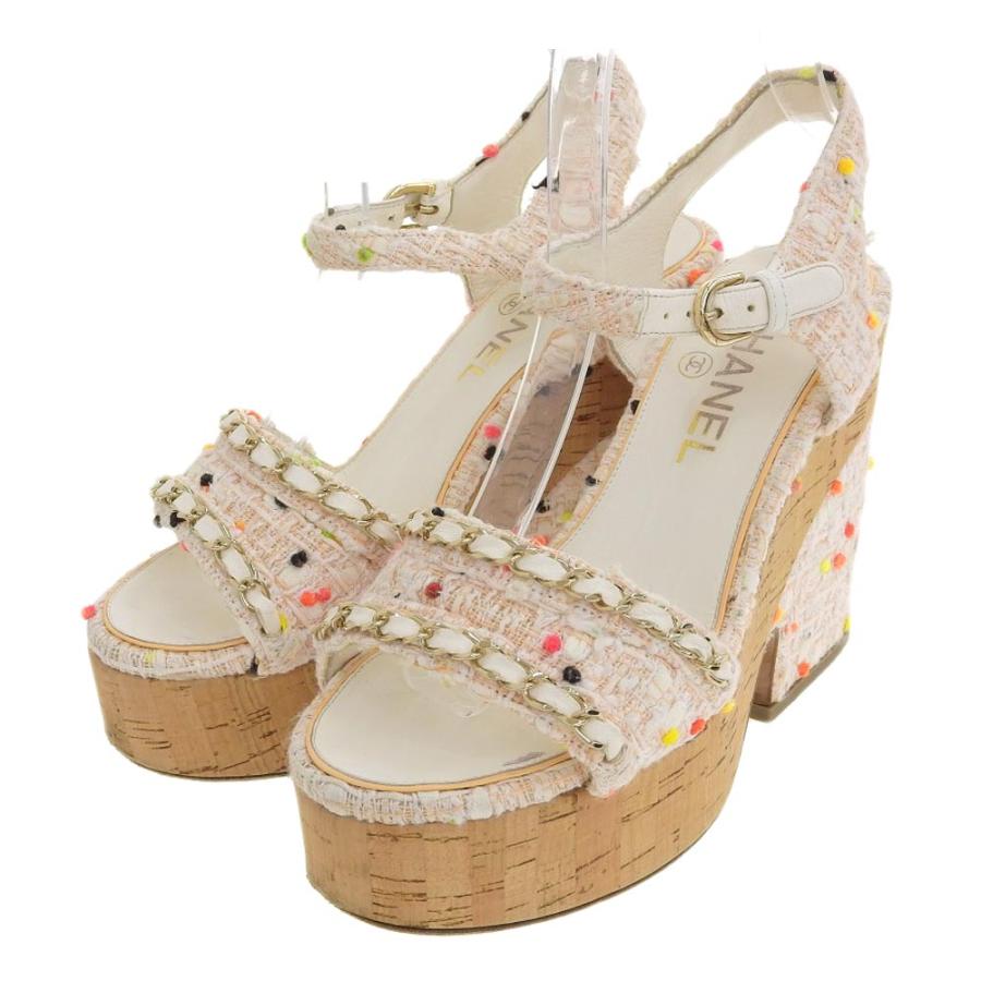 CHANEL シャネル チェーン マルチカラーツイード サンダル レディース  