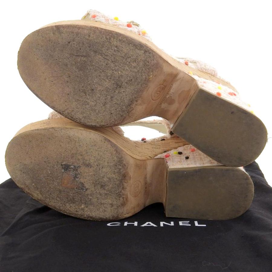 CHANEL シャネル チェーン マルチカラーツイード サンダル CHANEL シャネル チェーン マルチカラーツイード サンダル