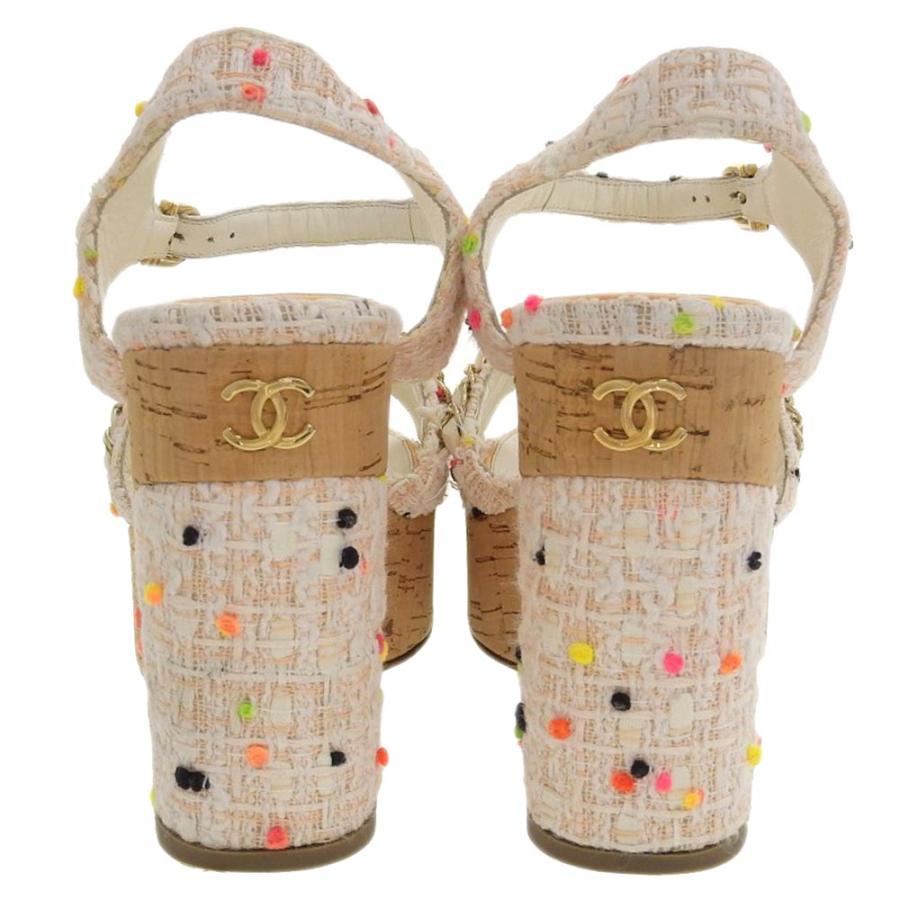 CHANEL シャネル チェーン マルチカラーツイード サンダル CHANEL シャネル チェーン マルチカラーツイード サンダル