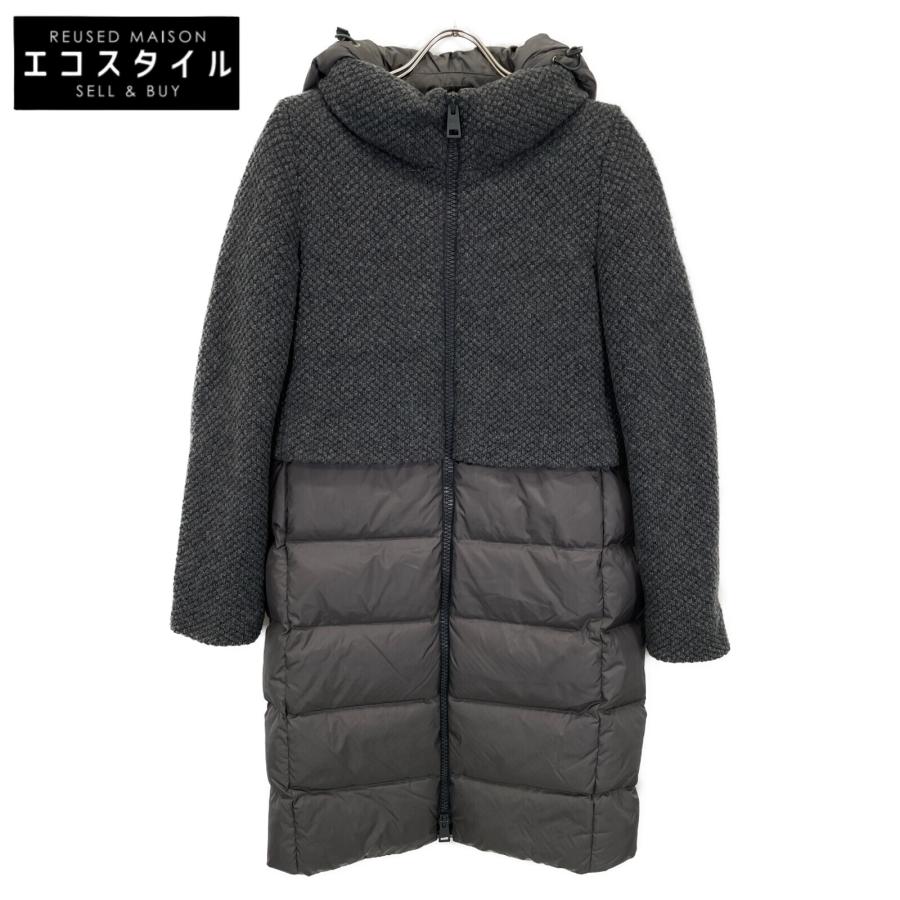 HERNO ヘルノ グレー PI0823D ポップコーンニット切替 フード付ダウン 