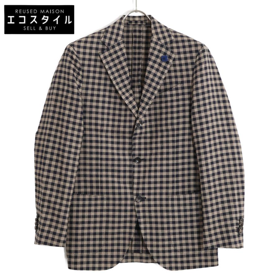 LARDINI ラルディーニ ブラウン リネン ブロックチェック 3Bジャケット  
