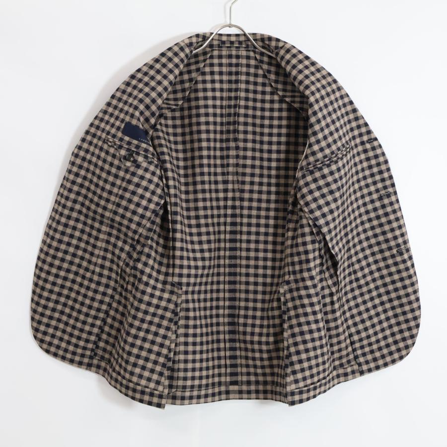 LARDINI（ラルディーニ） ブラウン リネン ブロックチェック 3B