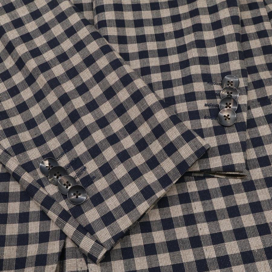 LARDINI（ラルディーニ） ブラウン リネン ブロックチェック 3B 