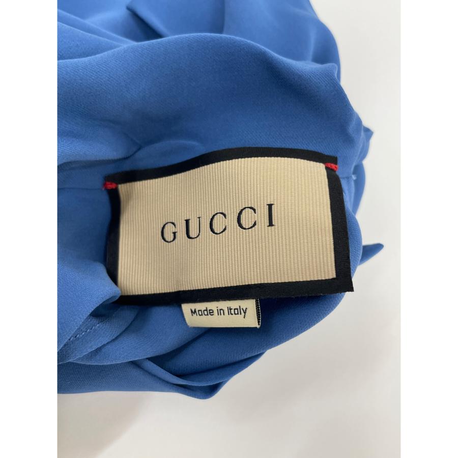 GUCCI グッチ ブルー ボウタイ シルクサテン シャツ 42 トップス  