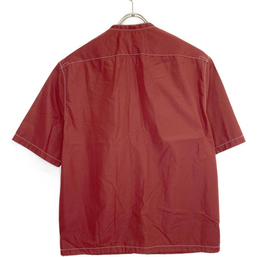 HERMES エルメス　ジップシャツ HERMES エルメス ボルドー ジップアップ ノーカラー ステッチ