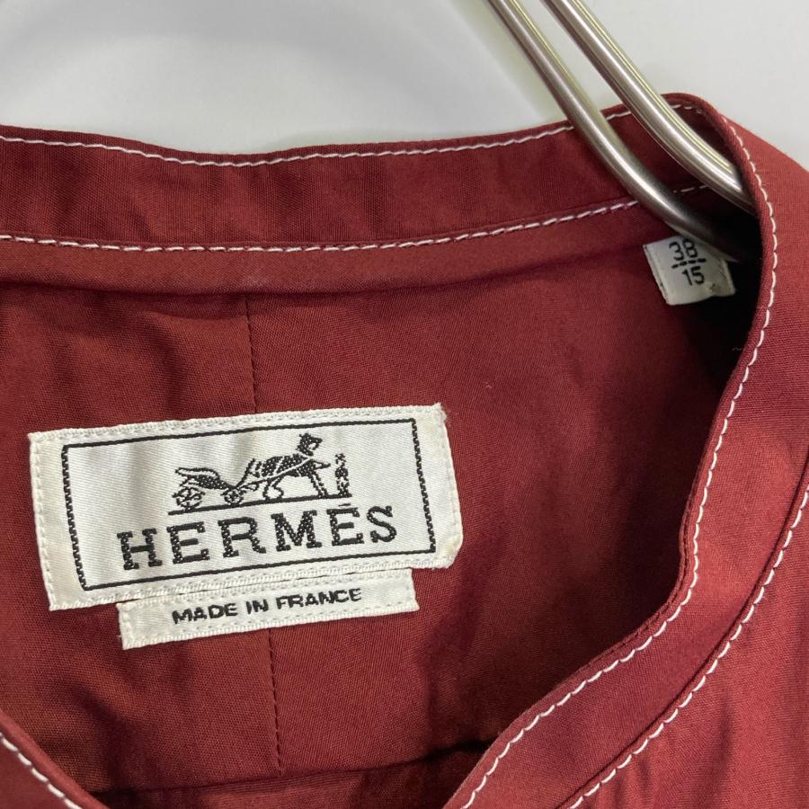HERMES エルメス ボルドー ジップアップ ノーカラー ステッチ
