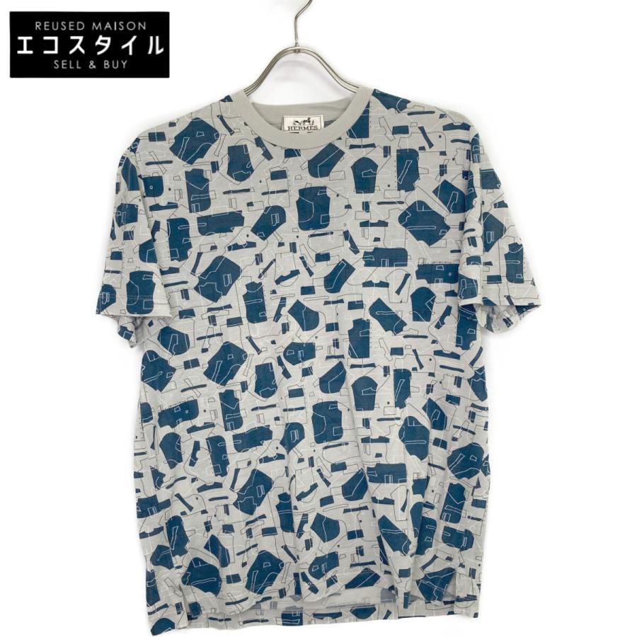 HERMES エルメス グレー×ブルー 総柄 Tシャツ グレー/ブルー S HERMES エルメス グレー×ブルー 総柄 Tシャツ グレー/ブルー S