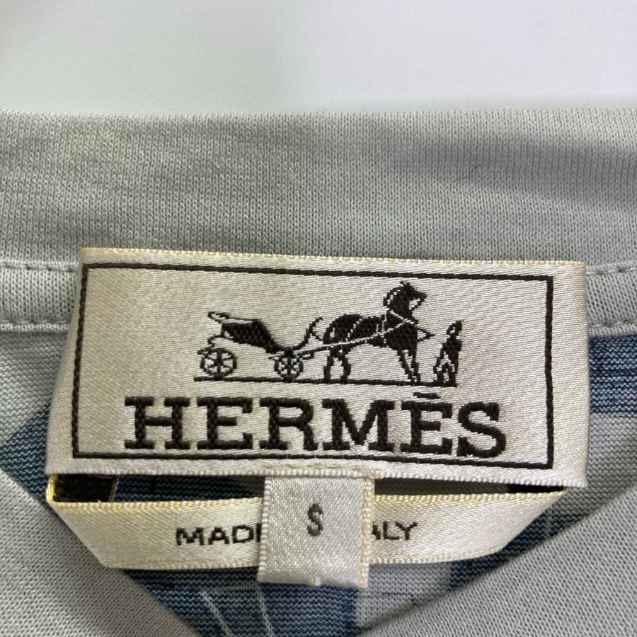 HERMES エルメス グレー×ブルー 総柄 Tシャツ グレー/ブルー S HERMES エルメス グレー×ブルー 総柄 Tシャツ グレー/ブルー S
