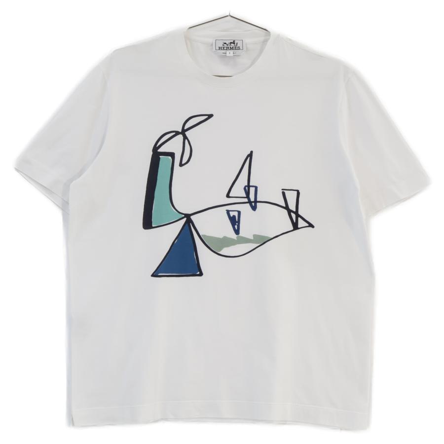 HERMES エルメス ホワイト プリントTシャツ ホワイト S トップス