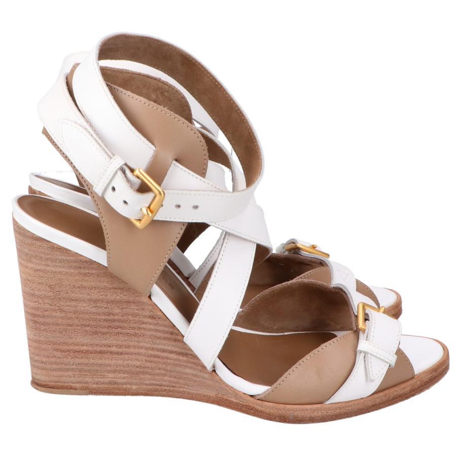 エルメス HERMES サンダル 37 レザー×トワルアッシュ ブラウン