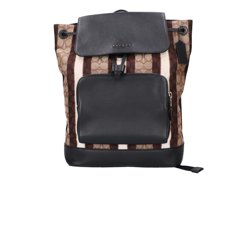 美品/ COACH コーチ C5295 シグネチャーストライプ キャンバスxレザー 