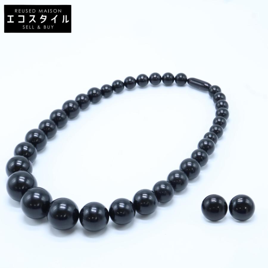 美品 yoshie inaba ヨシエイナバ 漆黒天然ジェット ネックレス・K14WG 