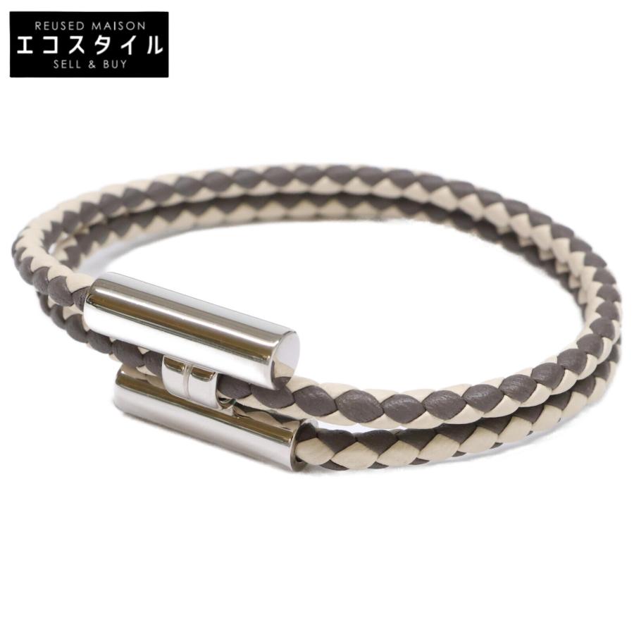 エルメス レザー トゥルニス 2連H ブレスレット ブラウン シルバー 革 レザーブレスレット 《トゥルニ》 トレッセ | Hermès - エルメス