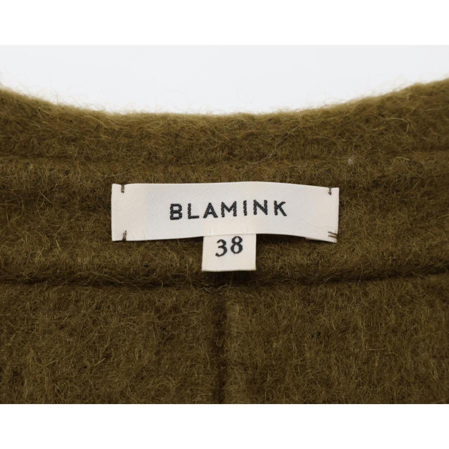 ブラミンク　BLAMINK オープンカラーコート　38 新品未使用 BLAMINK ブラミンク カーキ モヘア ボタンレス オープンカラーコート