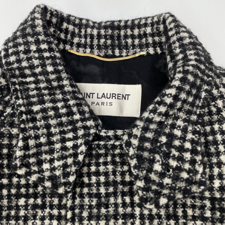 SAINT LAURENT PARIS サンローランパリ 15年製 402944 ハウンドトゥース ステンカラーコート ブラック×ホワイト 34 コート ウール レディース 中古_9