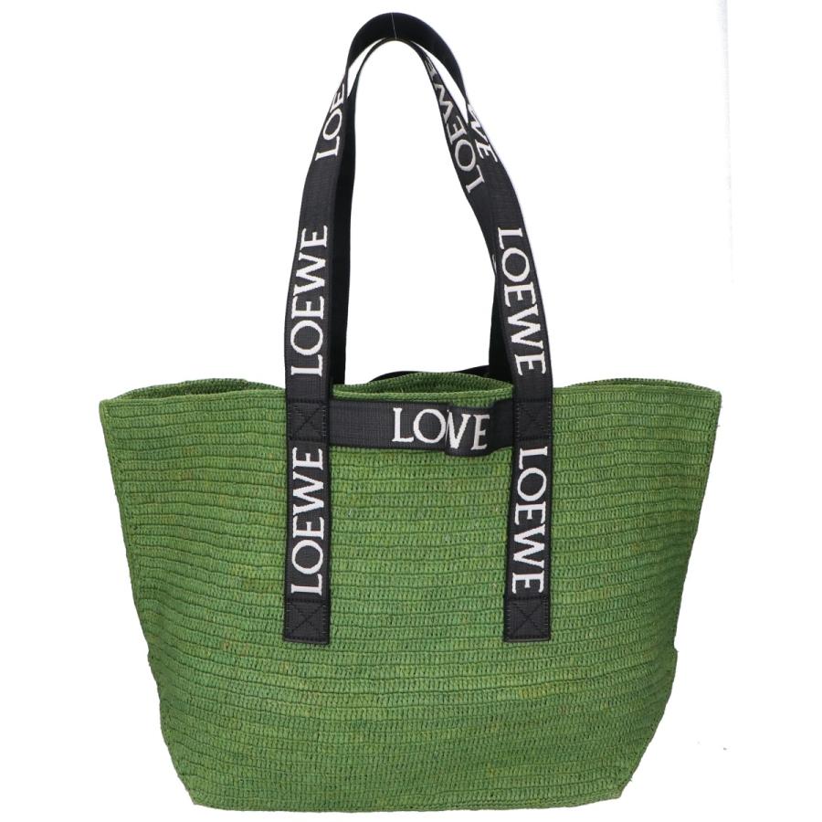 LOEWE ロエベ B507X23X10 フォールド ショッパー ラフィア トートバッグ グリーン レディース_3