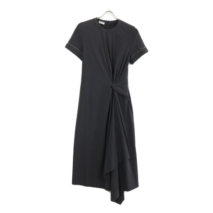 Brunello Cucinelli ブルネロクチネリ　コサージュ付ワンピース BRUNELLO CUCINELLI ブルネロクチネリ グレー 半袖コットンワンピース