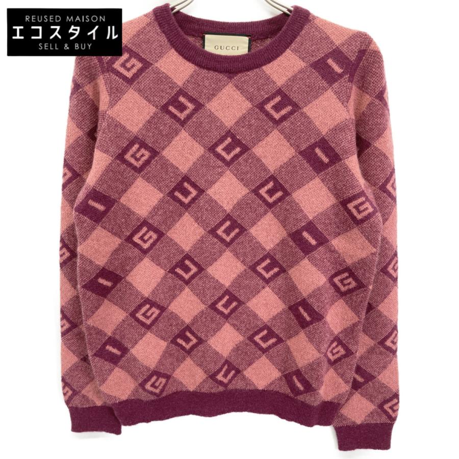 GUCCI グッチ  644354 ﾋﾟﾝｸ ﾛｺﾞ ｳｰﾙ ﾆｯﾄ Ⅿ GUCCI（グッチ） 644354 ピンク ロゴ ウール ニット ピンク ? トップス