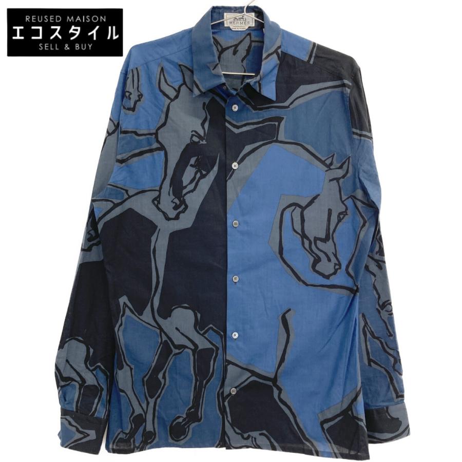エルメス　HERMES （39） 高級　長袖シャツ　セリエボタン　ライトブルー 国内正規/ HERMES エルメス 馬のダンス セリエボタン 長袖シャツ