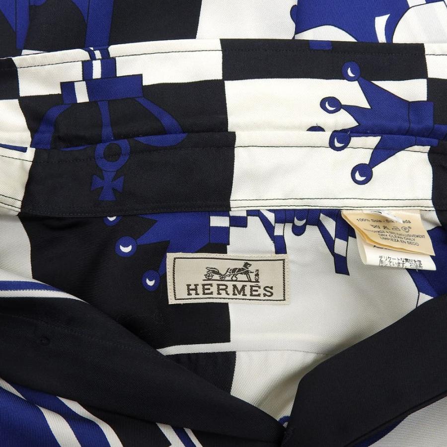 HERMES エルメス 総柄 シルクシャツ トップス メンズ ブルー 39