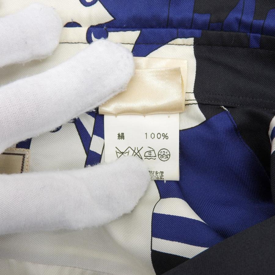 HERMES エルメス 総柄 シルクシャツ トップス メンズ ブルー 39