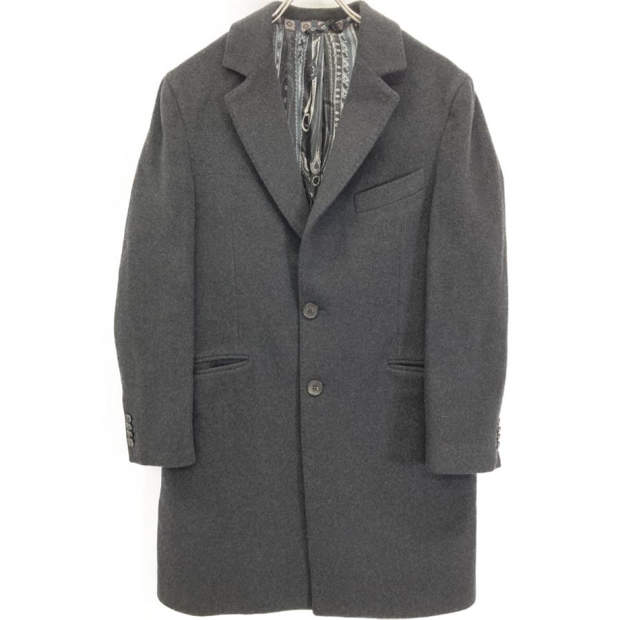 ETRO ロングコート　ラビットファー　カシミヤ ペイズリー柄　金ボタン　S ETRO（エトロ） グレー カシミヤ100 裏地ペイズリー柄 ロングコート