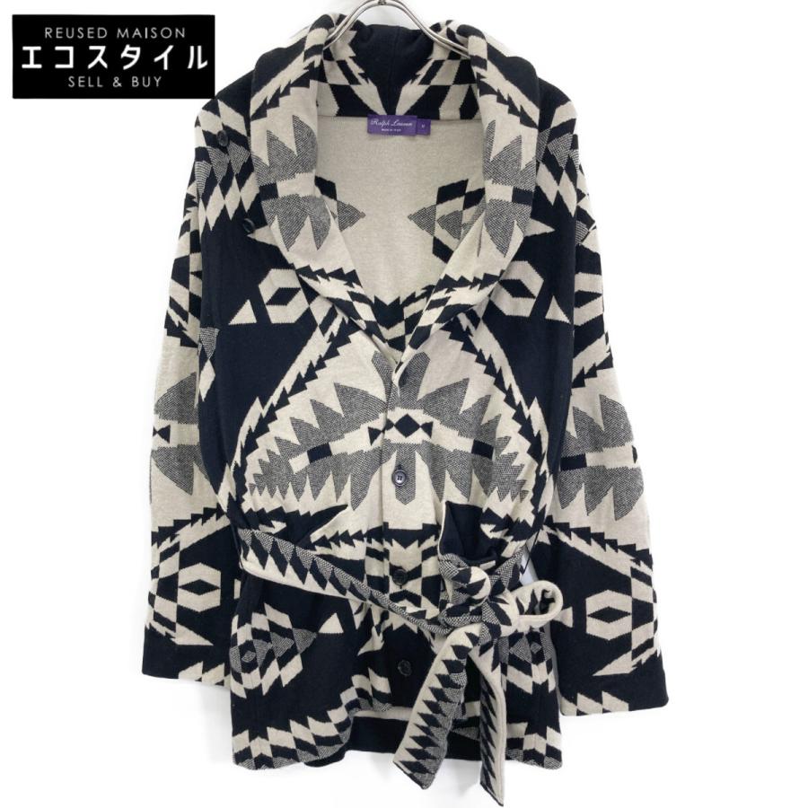 RalphLauren PURPLE LABEL ラルフローレン パープルレーベル  ﾌﾞﾗｯｸ ﾈｲﾃｨﾌﾞ柄 ｶｼﾐﾔ混 ｶｰﾃﾞｨｶﾞﾝ Ⅿ RalphLauren PURPLE LABEL ラルフローレン パープルレーベル ブラック
