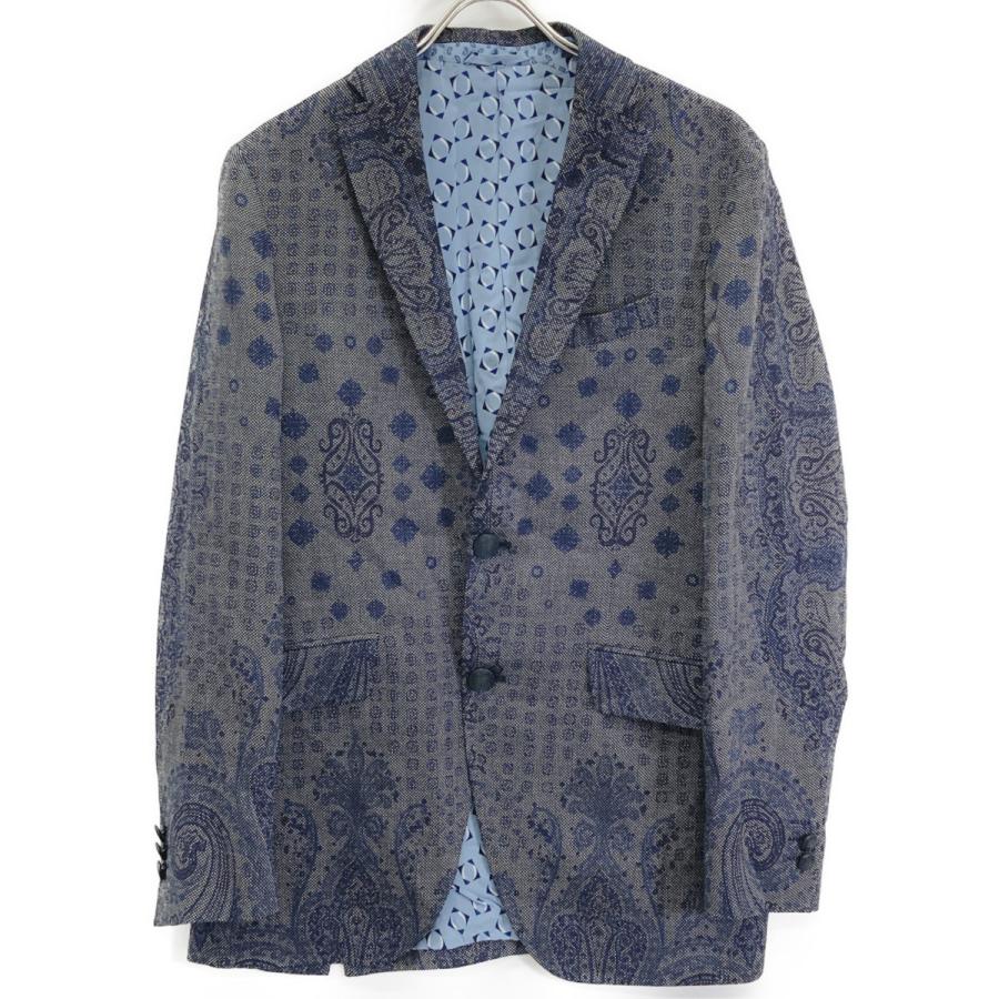 美品 エトロ セットアップスーツ ネイビー 44 ストライプ 裏地ペイズリー柄 美品 エトロ セットアップスーツ ネイビー 44 ストライプ 裏地