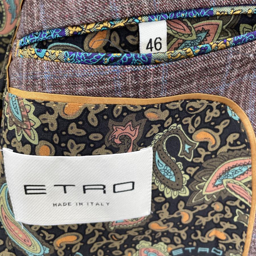 美品 ETRO スーツ セットアップ ストライプ マルチカラー ブラウン メンズ ETRO（エトロ） ブラウン 1A908 裏地ペイズリー ウール2Bセットアップ