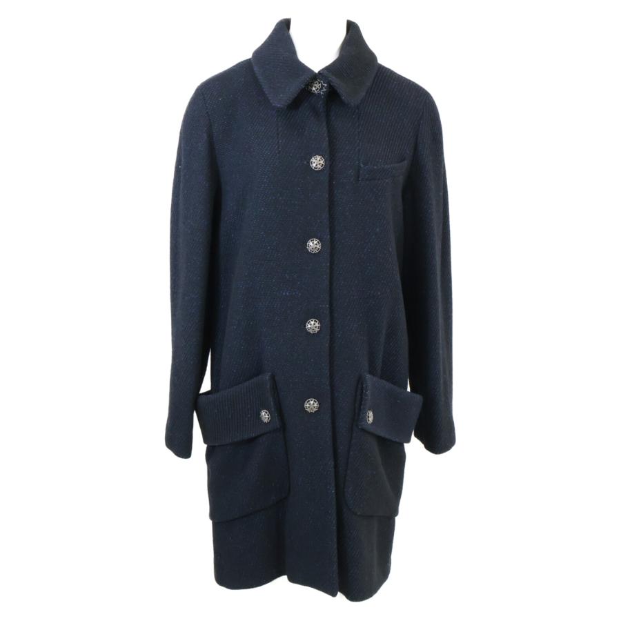 CHANEL シャネル P33927 シルク混 コート 38 ネイビー レディース_1