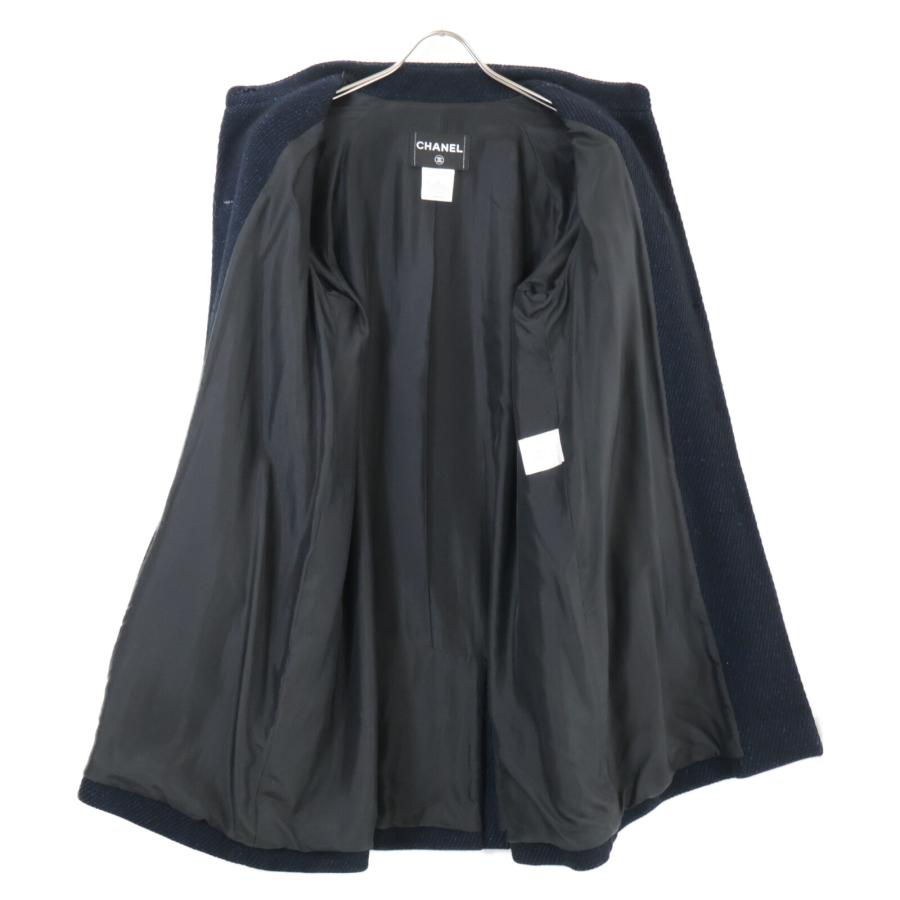 CHANEL シャネル P33927 シルク混 コート 38 ネイビー レディース_5