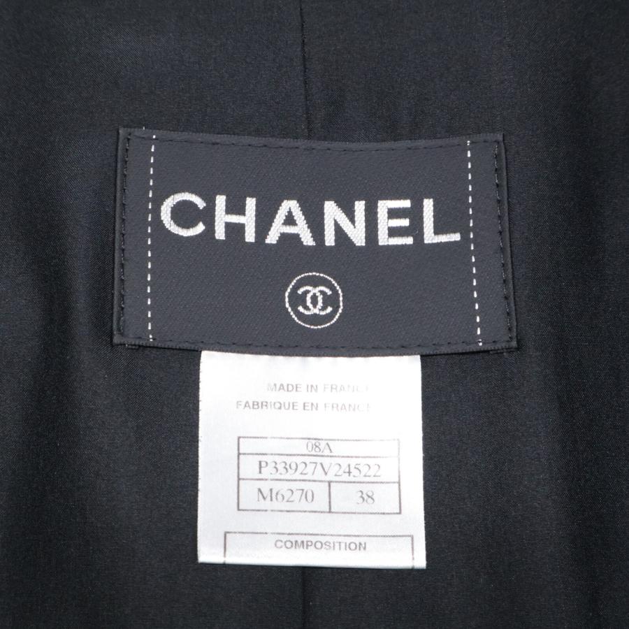 CHANEL シャネル P33927 シルク混 コート 38 ネイビー レディース_6