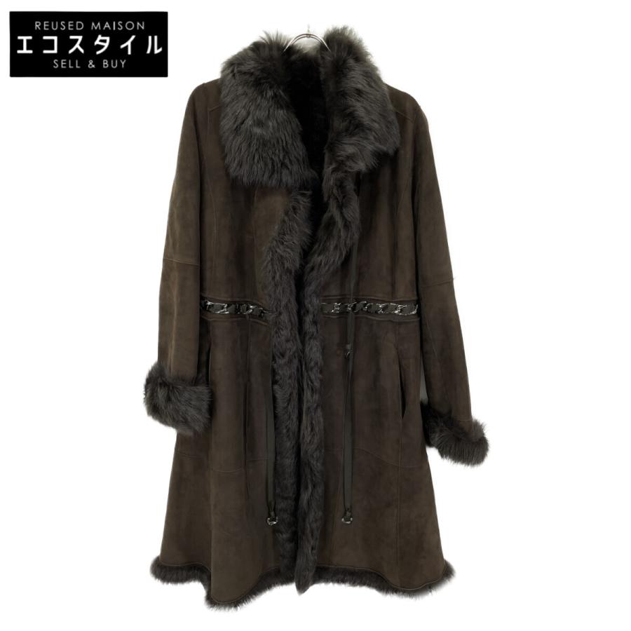 HIROKO KOSHINO ヒロココシノ ブラウン ラムレザーファーコート 38