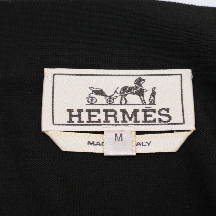HERMES エルメス ブラック Hロゴウールカーディガン M トップス ウール