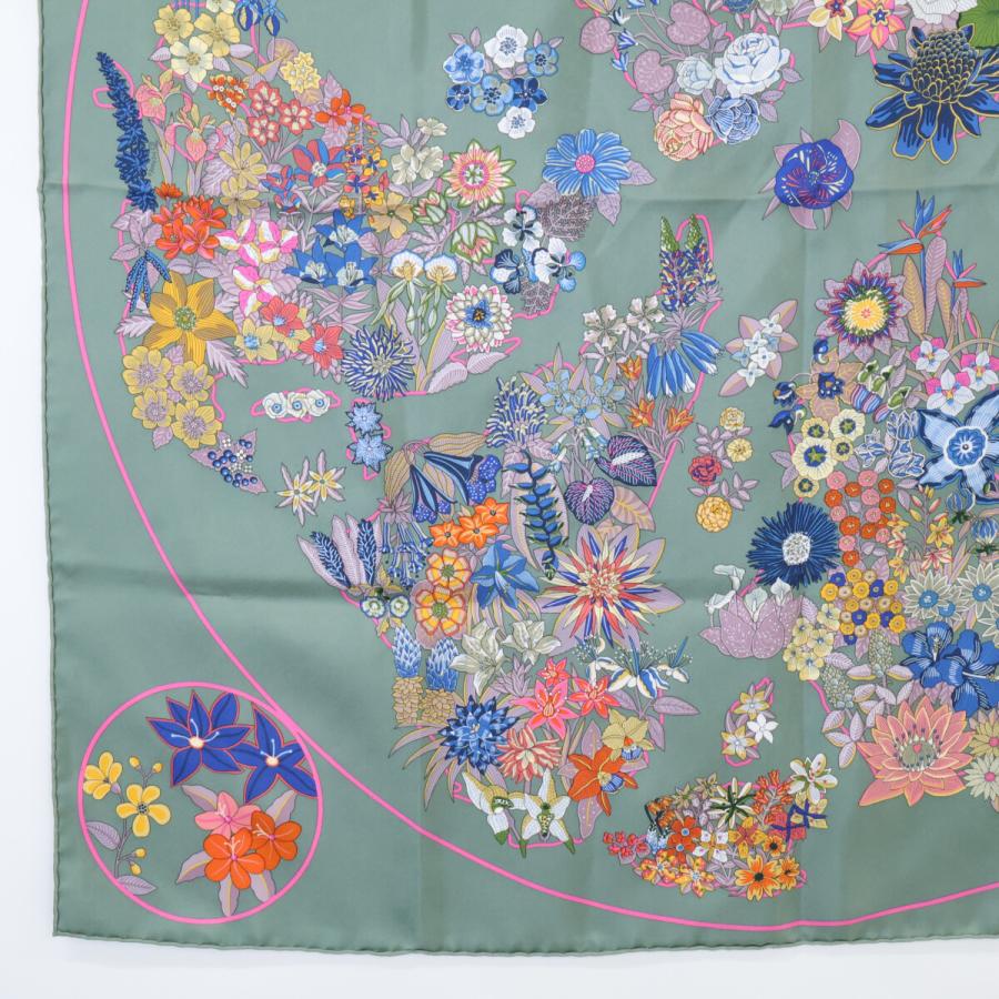 美品 HERMES エルメス 23AW プラニフルール シルク カレ90 スカーフ