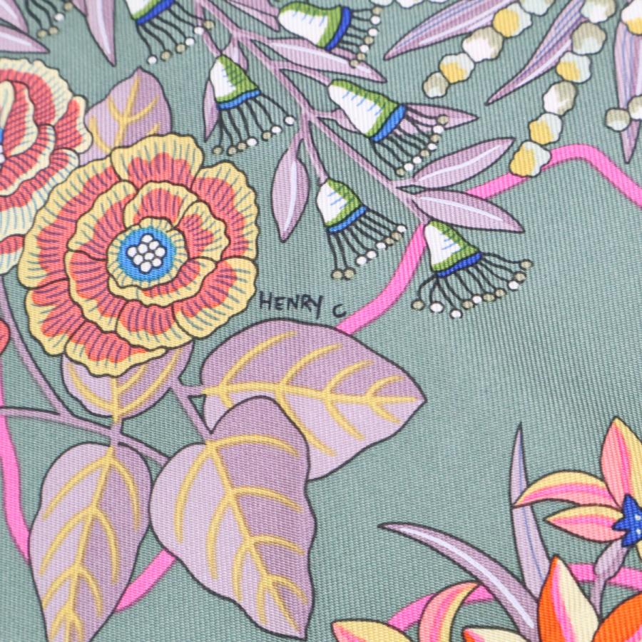 美品 HERMES エルメス 23AW プラニフルール シルク カレ90 スカーフ