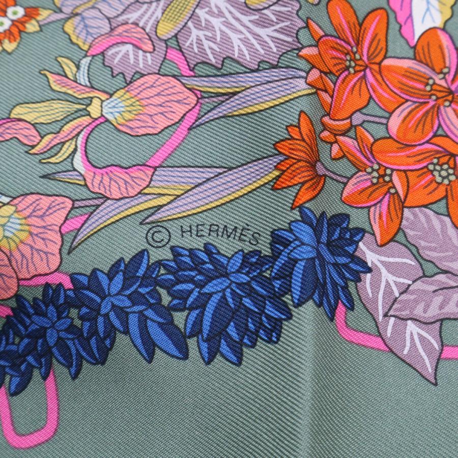 美品 HERMES エルメス 23AW プラニフルール シルク カレ90 スカーフ