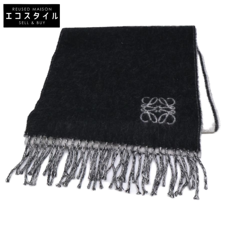 LOEWE ブラック マフラー フリンジ付き LOEWE（ロエベ） アンゴラ/ウール アナグラム フリンジ マフラー