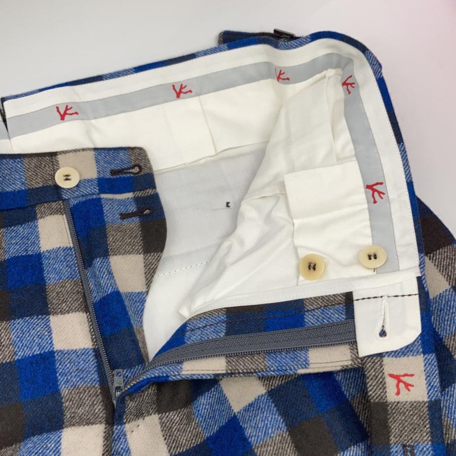 ISAIA イザイア ブルー 7270 チェック柄 ウールパンツ 50 ISAIA イザイア ブルー 7270 チェック柄 ウールパンツ ブルー×ブラウン