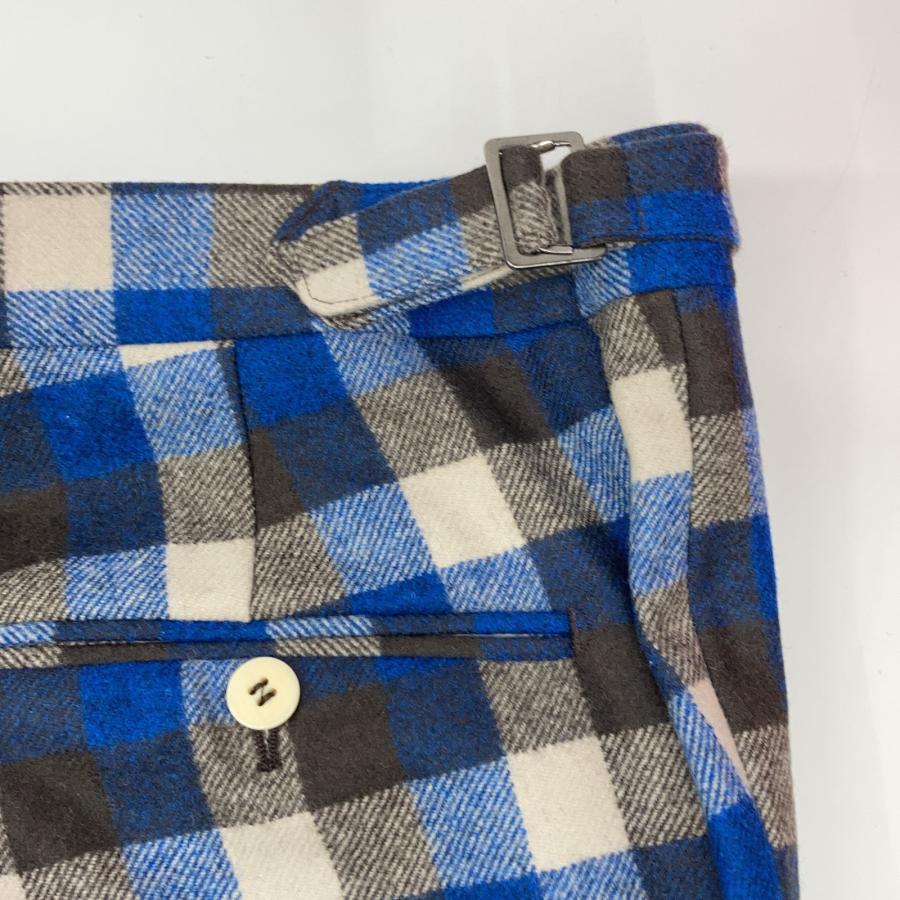 ISAIA イザイア ブルー 7270 チェック柄 ウールパンツ ブルー×ブラウン
