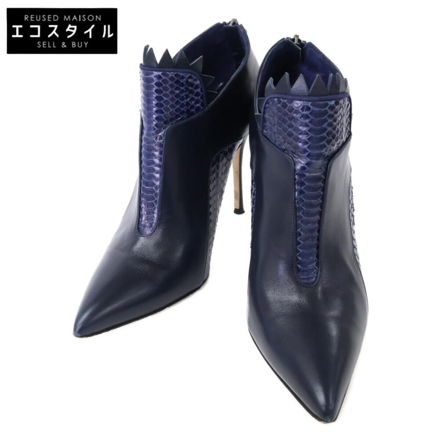 MANOLO BLAHNIK（マノロブラニク） レザー/パイソン ポインテッドトゥ
