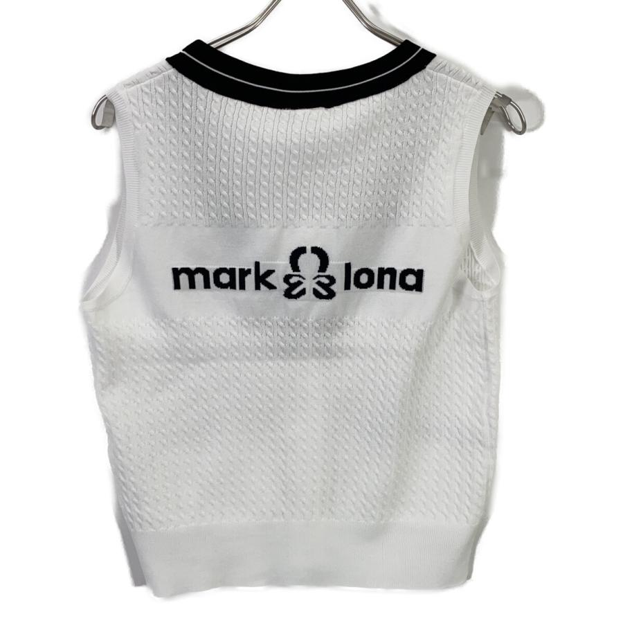 MARK&LONA マークアンドロナ MLW-6A-AB04 ホワイト ニットベスト ヘンリーネック シャツ ホワイト ブラック 38 トップス ポリエステル レディース 中古の画像